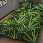 Green Bamboo Leaf Pattern Print Quilt Bed Set