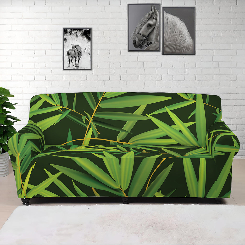 Green Bamboo Leaf Pattern Print Sofa Cover