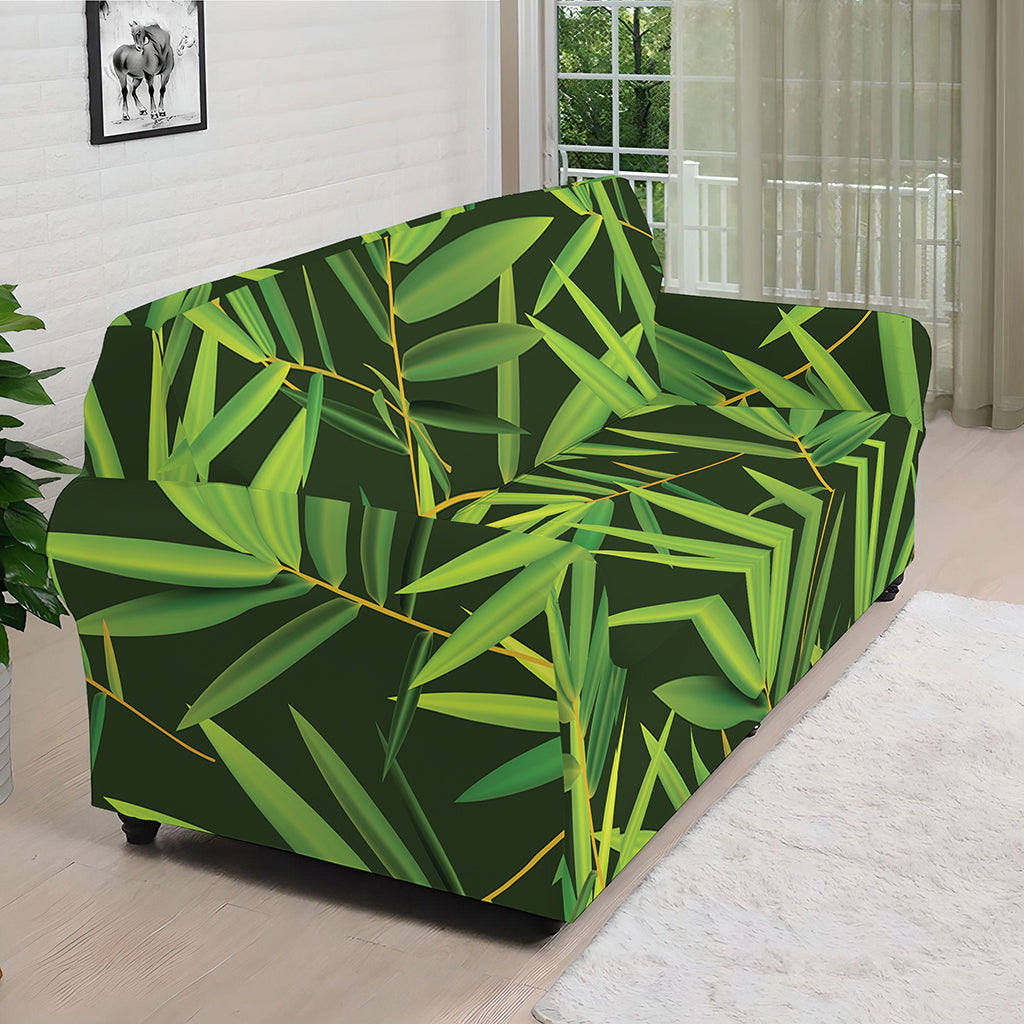 Green Bamboo Leaf Pattern Print Sofa Cover