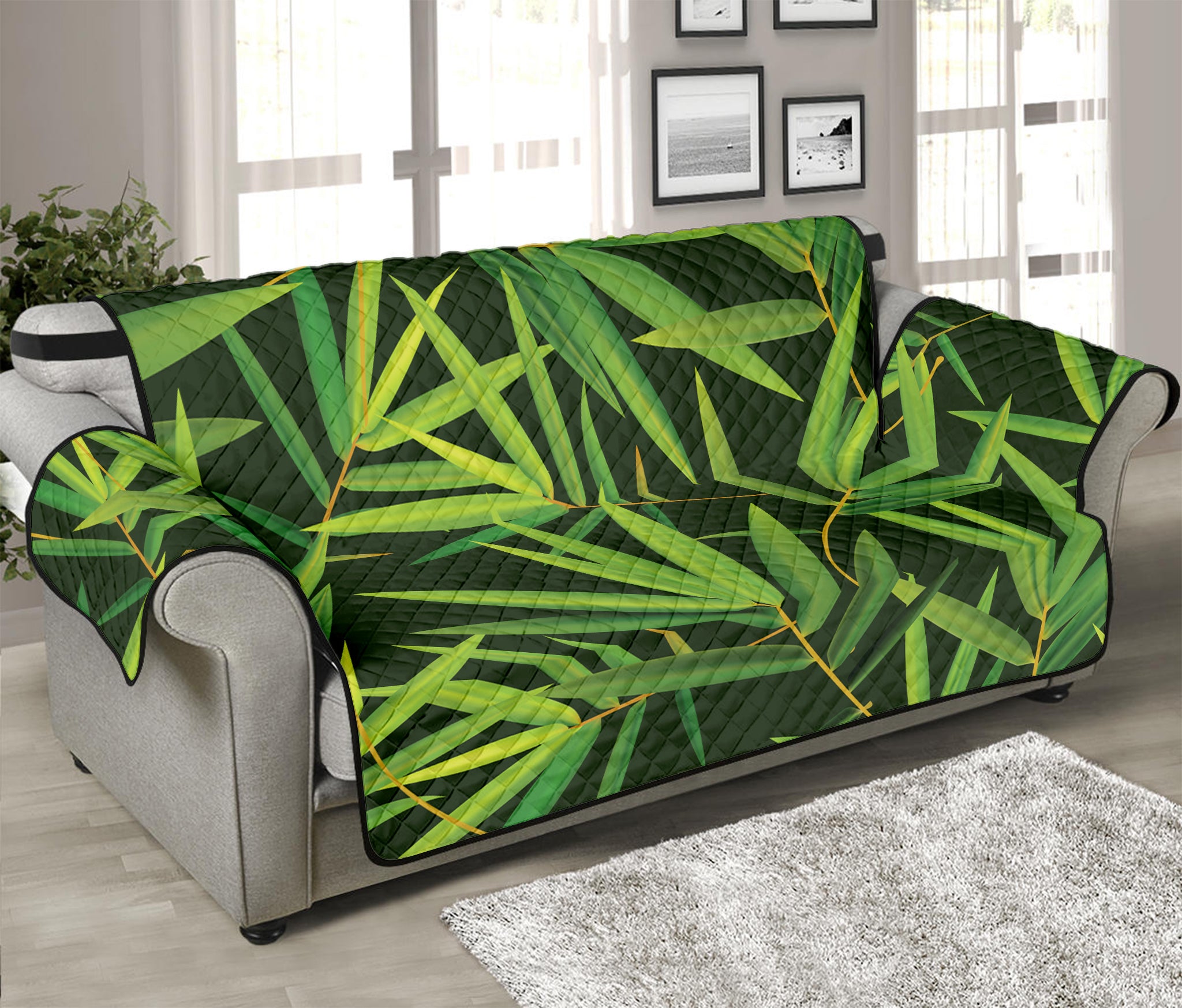 Green Bamboo Leaf Pattern Print Sofa Protector