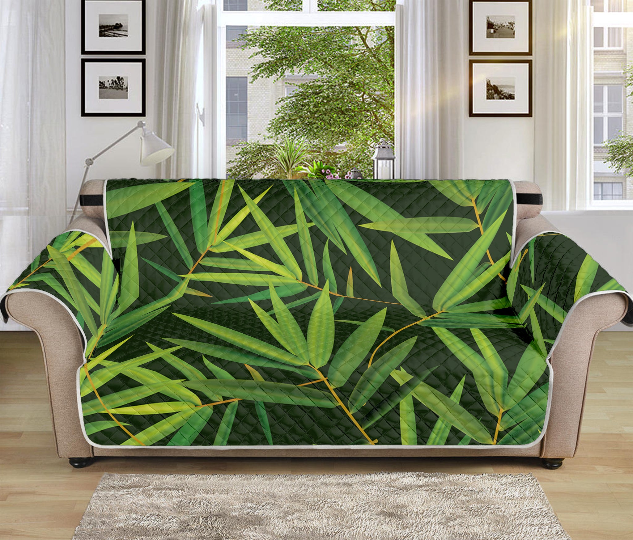 Green Bamboo Leaf Pattern Print Sofa Protector