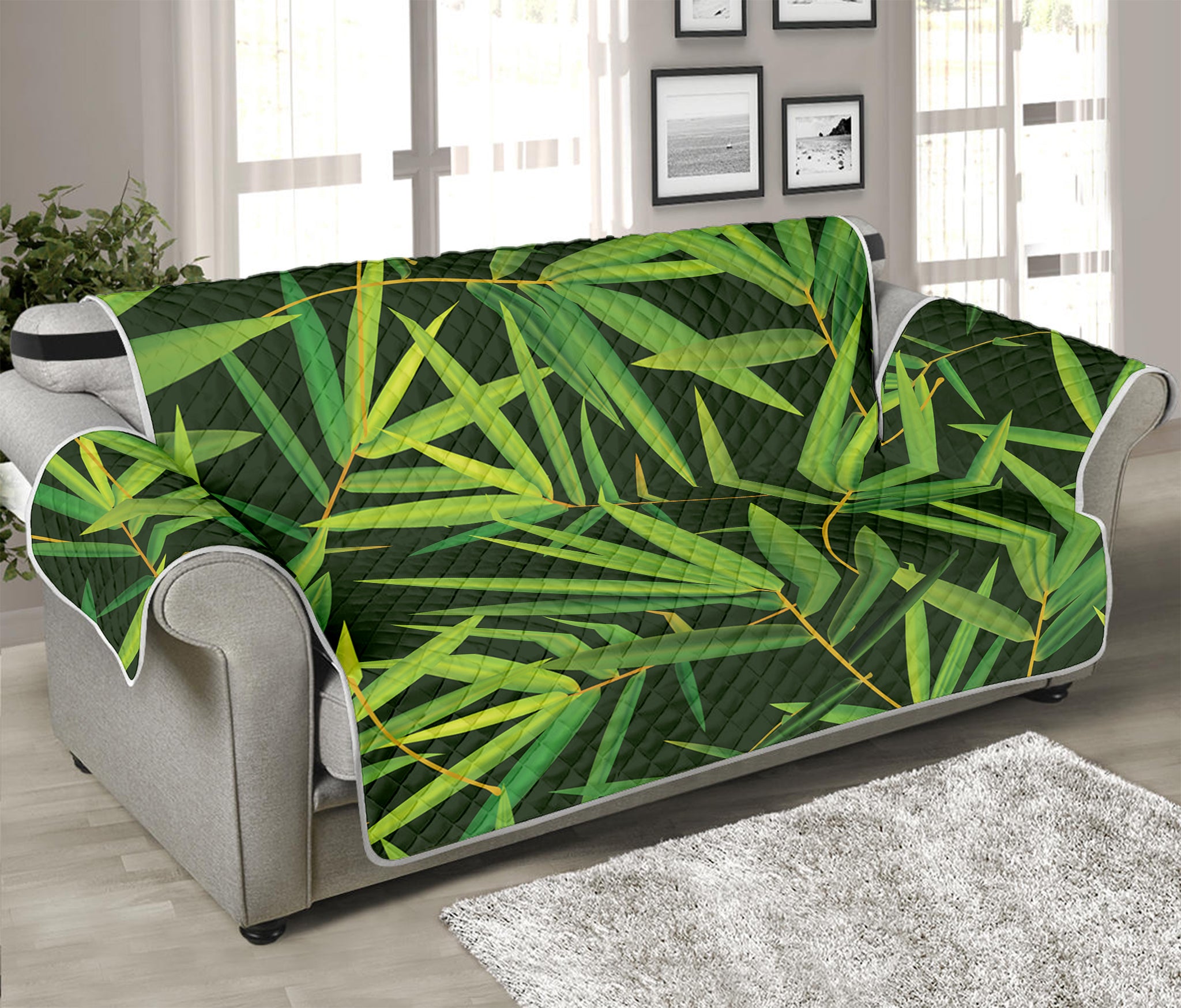 Green Bamboo Leaf Pattern Print Sofa Protector