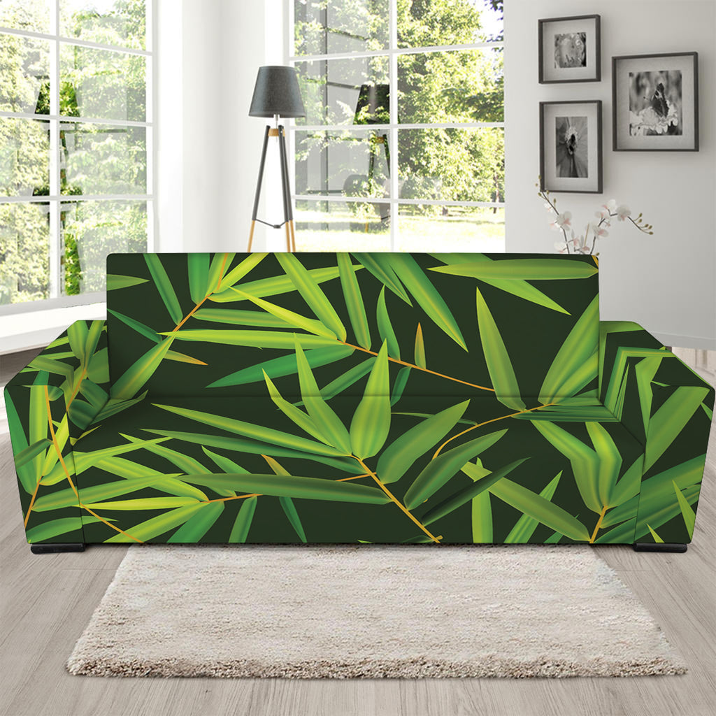 Green Bamboo Leaf Pattern Print Sofa Slipcover