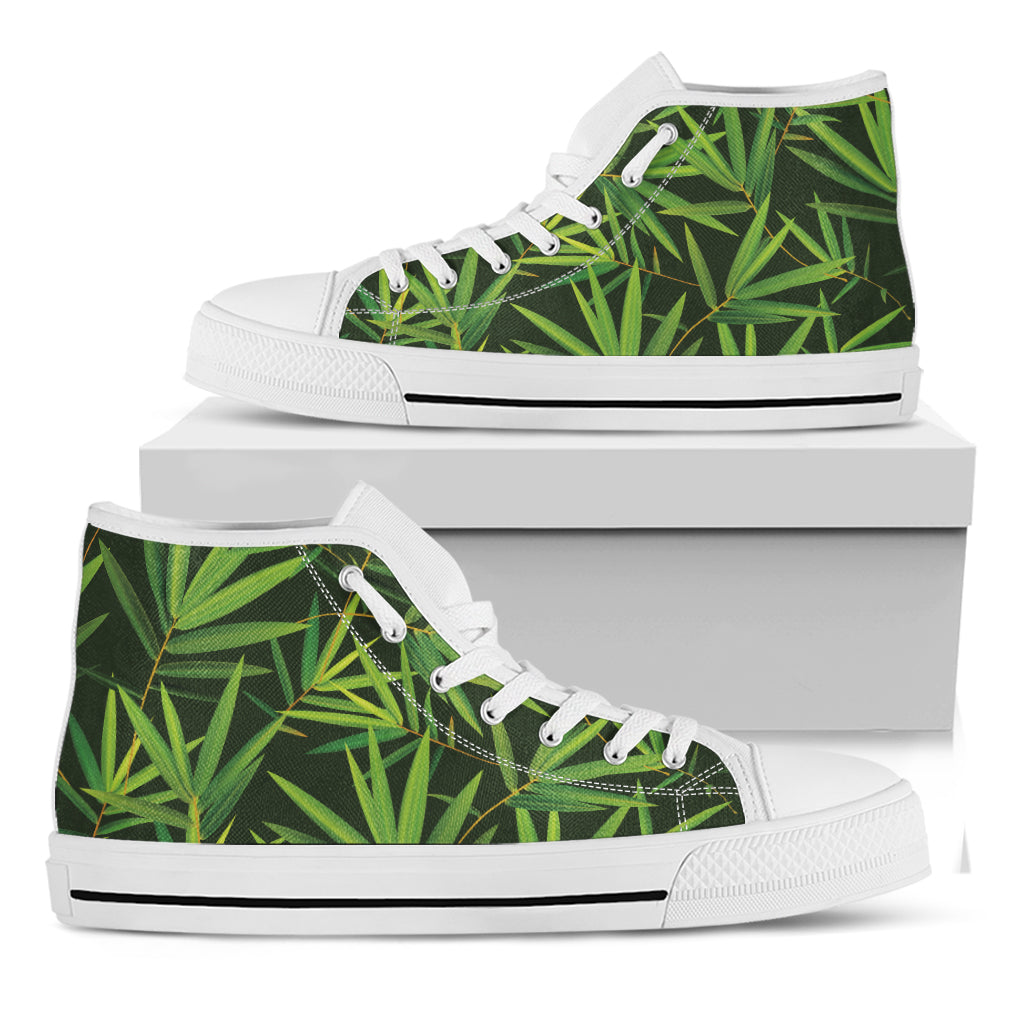 Green Bamboo Leaf Pattern Print White High Top Shoes