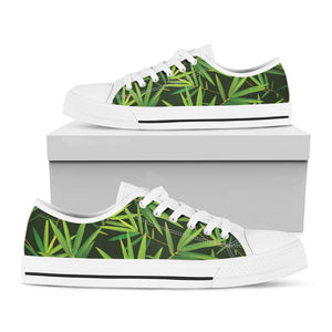 Green Bamboo Leaf Pattern Print White Low Top Shoes