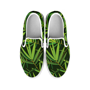 Green Bamboo Leaf Pattern Print White Slip On Shoes