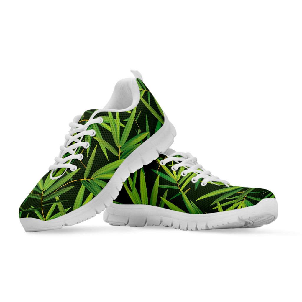 Green Bamboo Leaf Pattern Print White Sneakers