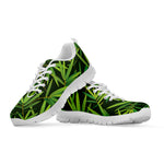 Green Bamboo Leaf Pattern Print White Sneakers