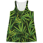 Green Bamboo Leaf Pattern Print Women's Racerback Tank Top