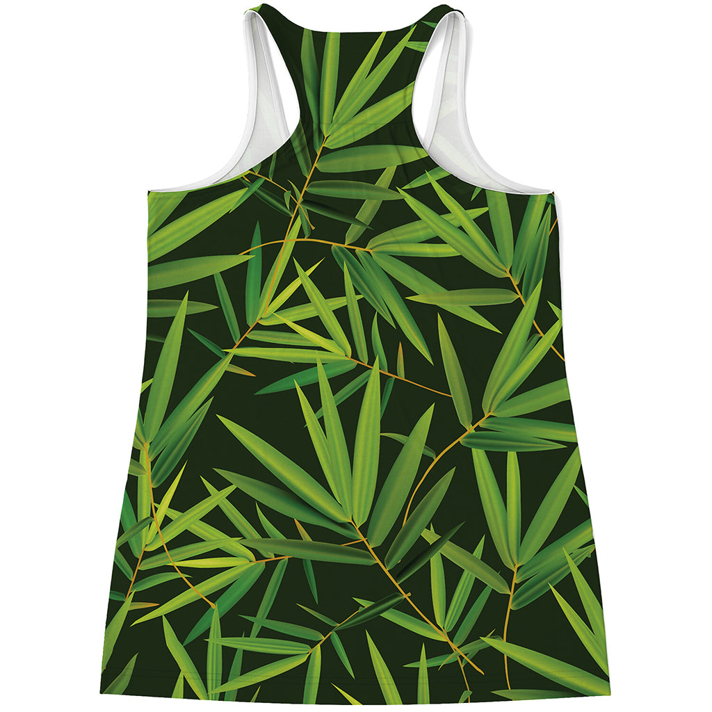 Green Bamboo Leaf Pattern Print Women's Racerback Tank Top