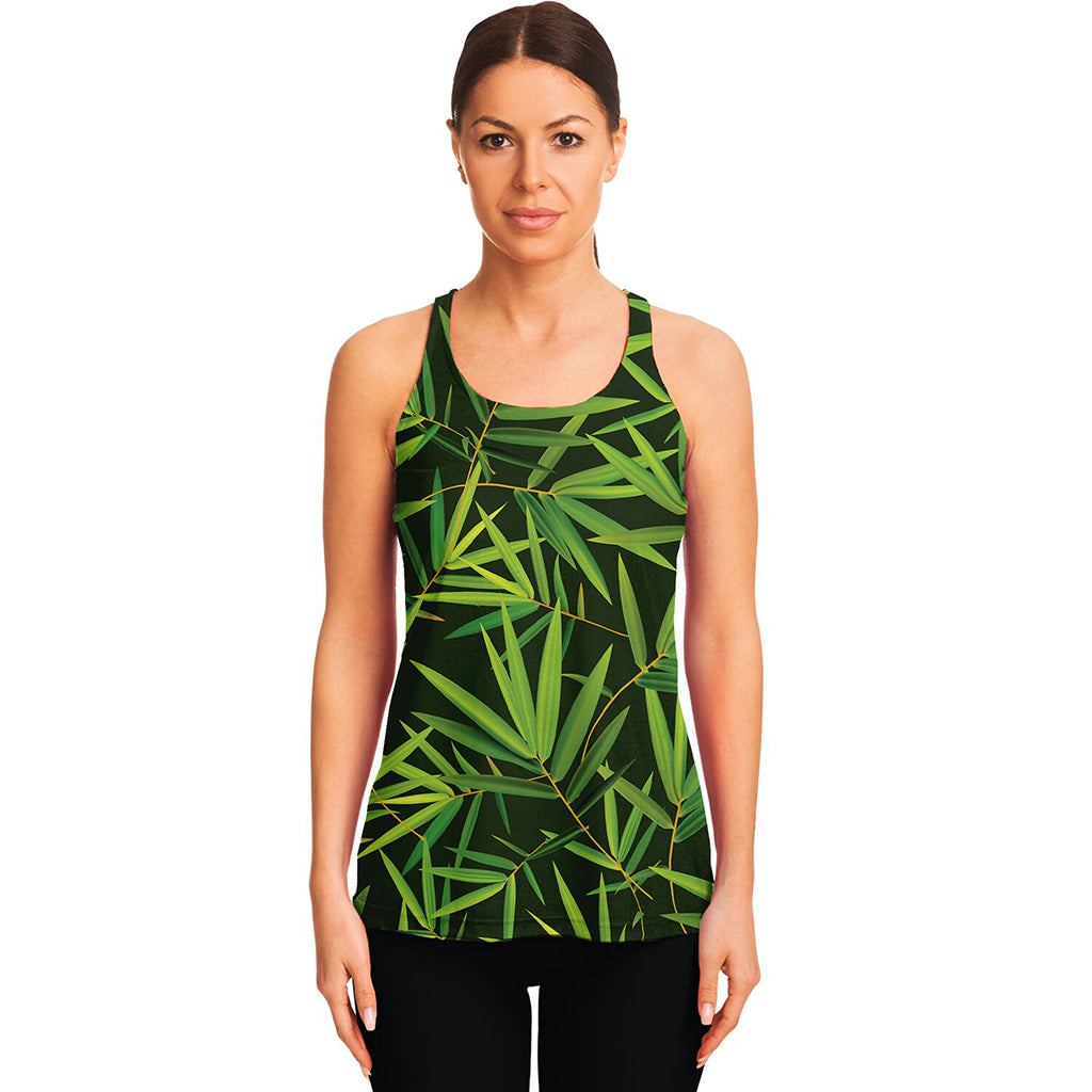 Green Bamboo Leaf Pattern Print Women's Racerback Tank Top