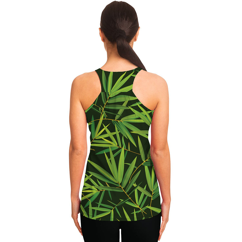 Green Bamboo Leaf Pattern Print Women's Racerback Tank Top