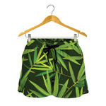 Green Bamboo Leaf Pattern Print Women's Shorts