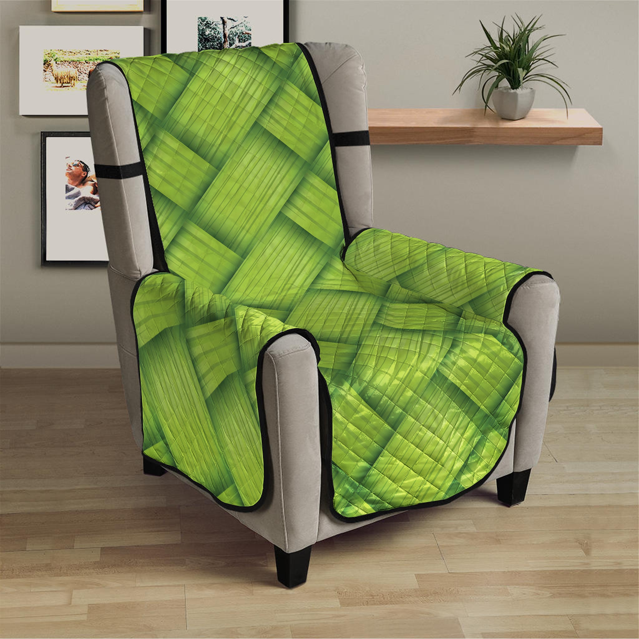 Green Bamboo Print Armchair Protector