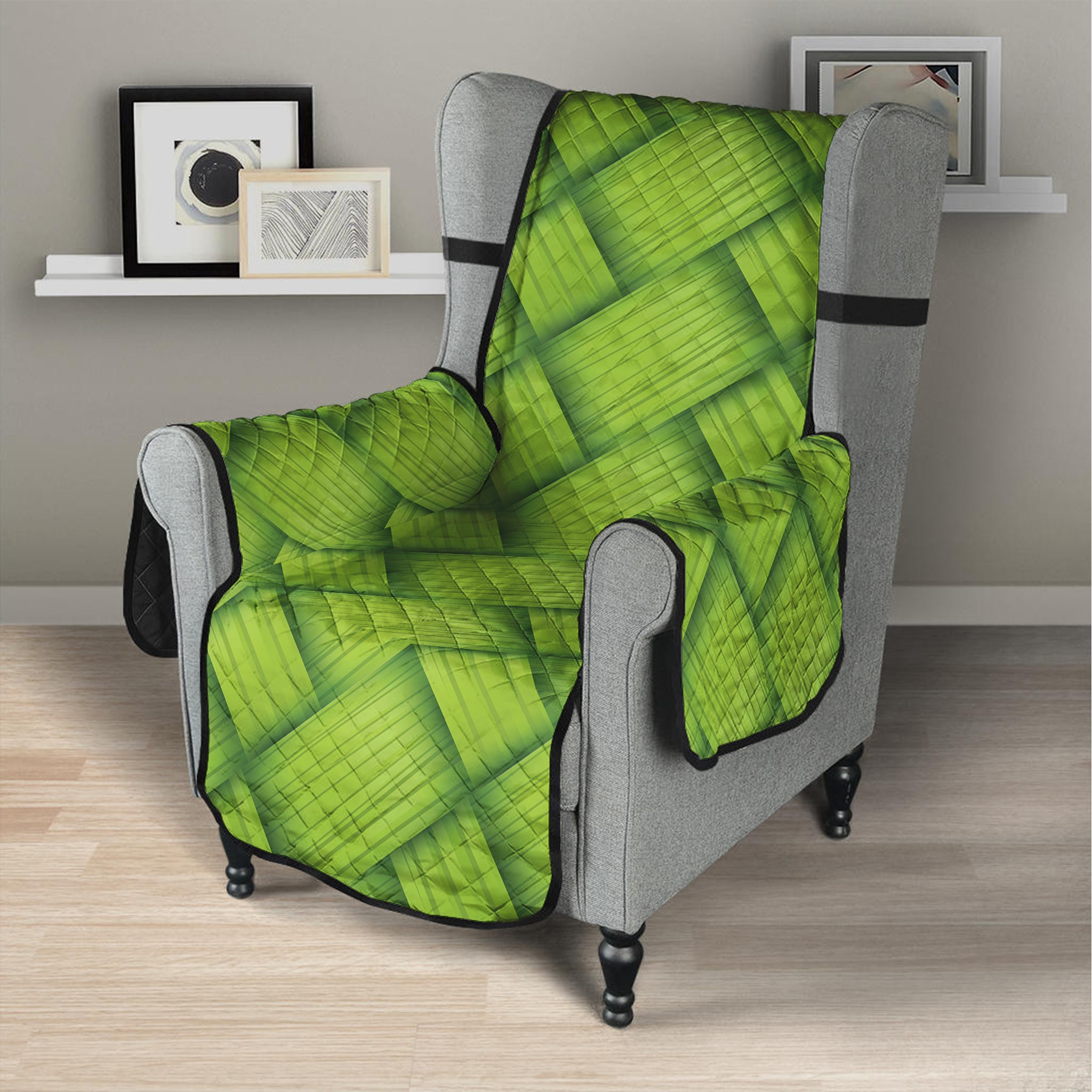 Green Bamboo Print Armchair Protector