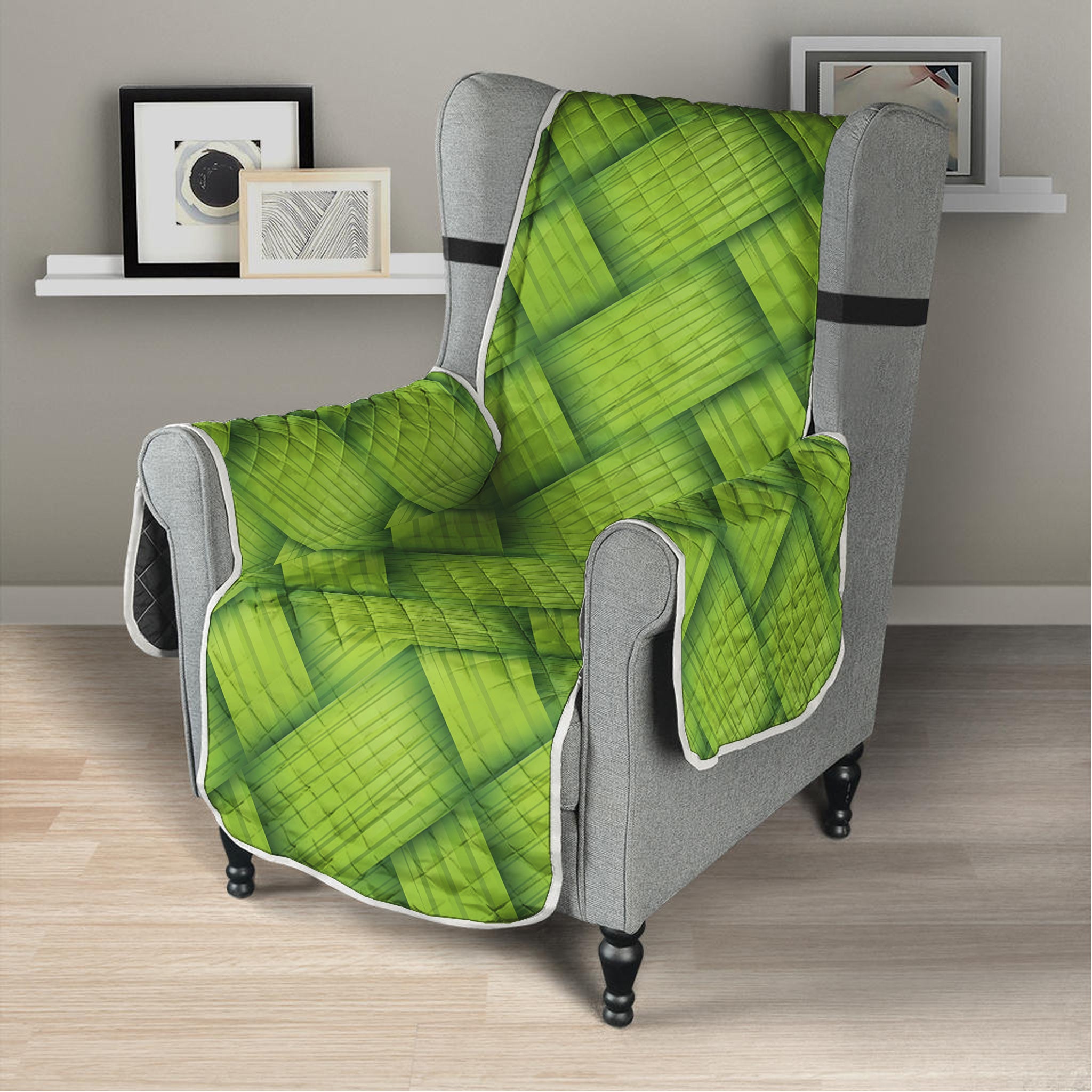 Green Bamboo Print Armchair Protector