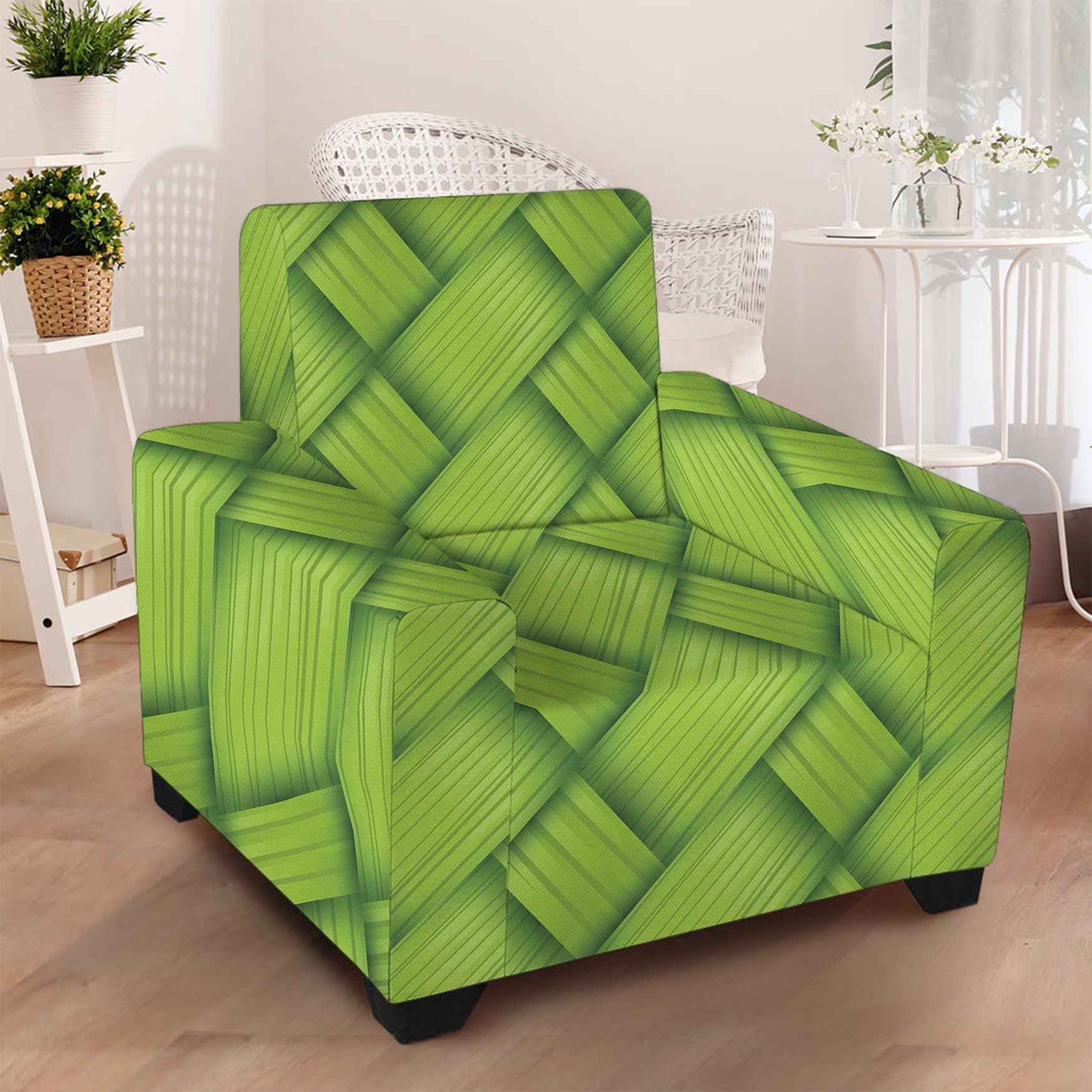 Green Bamboo Print Armchair Slipcover