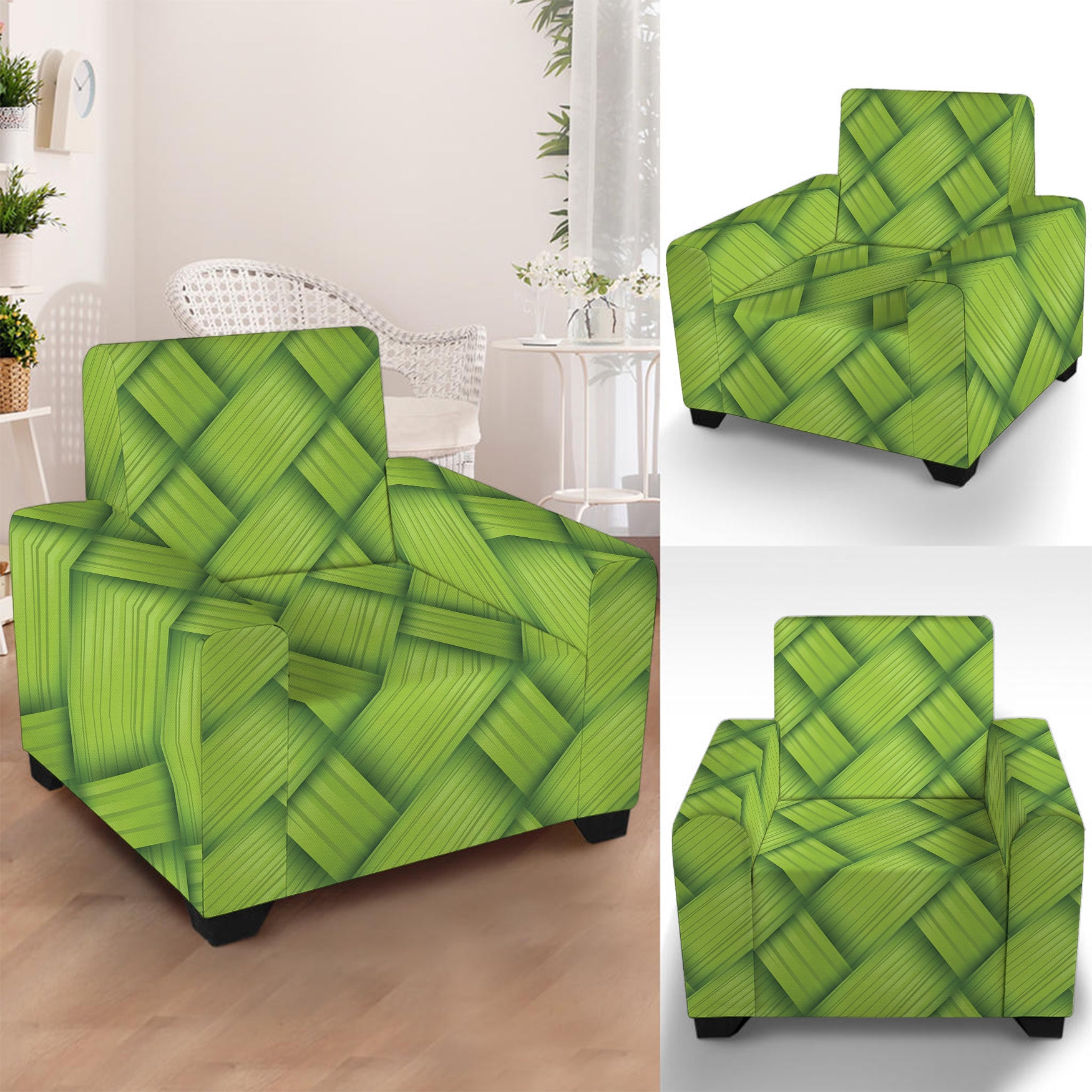 Green Bamboo Print Armchair Slipcover