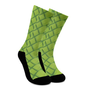 Green Bamboo Print Crew Socks