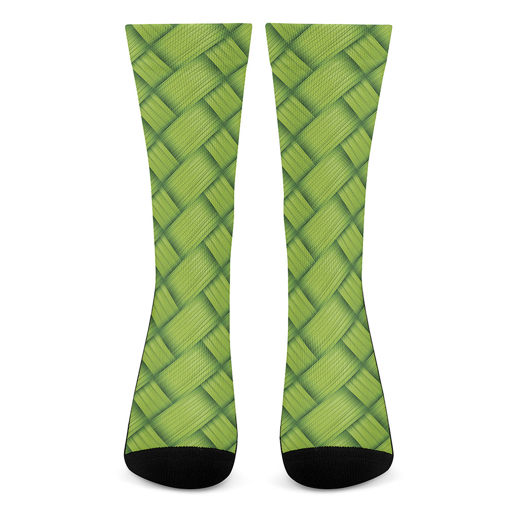 Green Bamboo Print Crew Socks