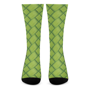 Green Bamboo Print Crew Socks