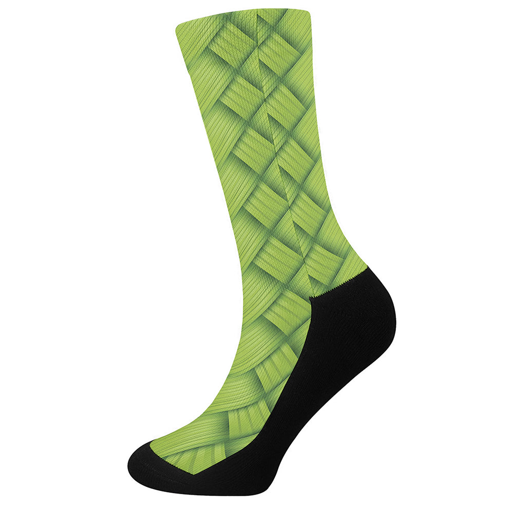 Green Bamboo Print Crew Socks