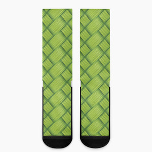 Green Bamboo Print Crew Socks