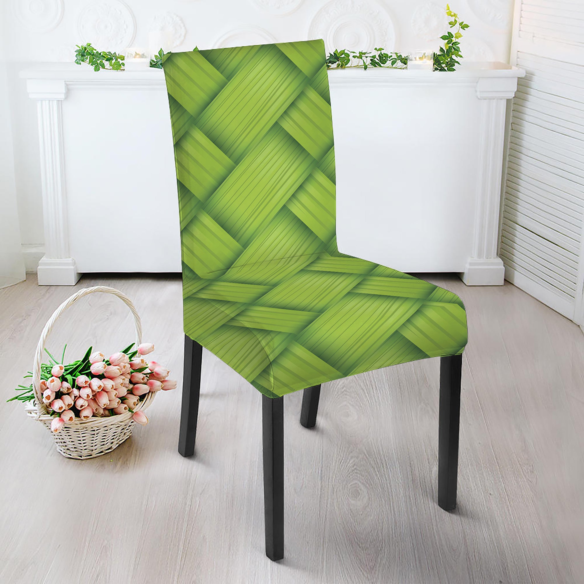 Green Bamboo Print Dining Chair Slipcover