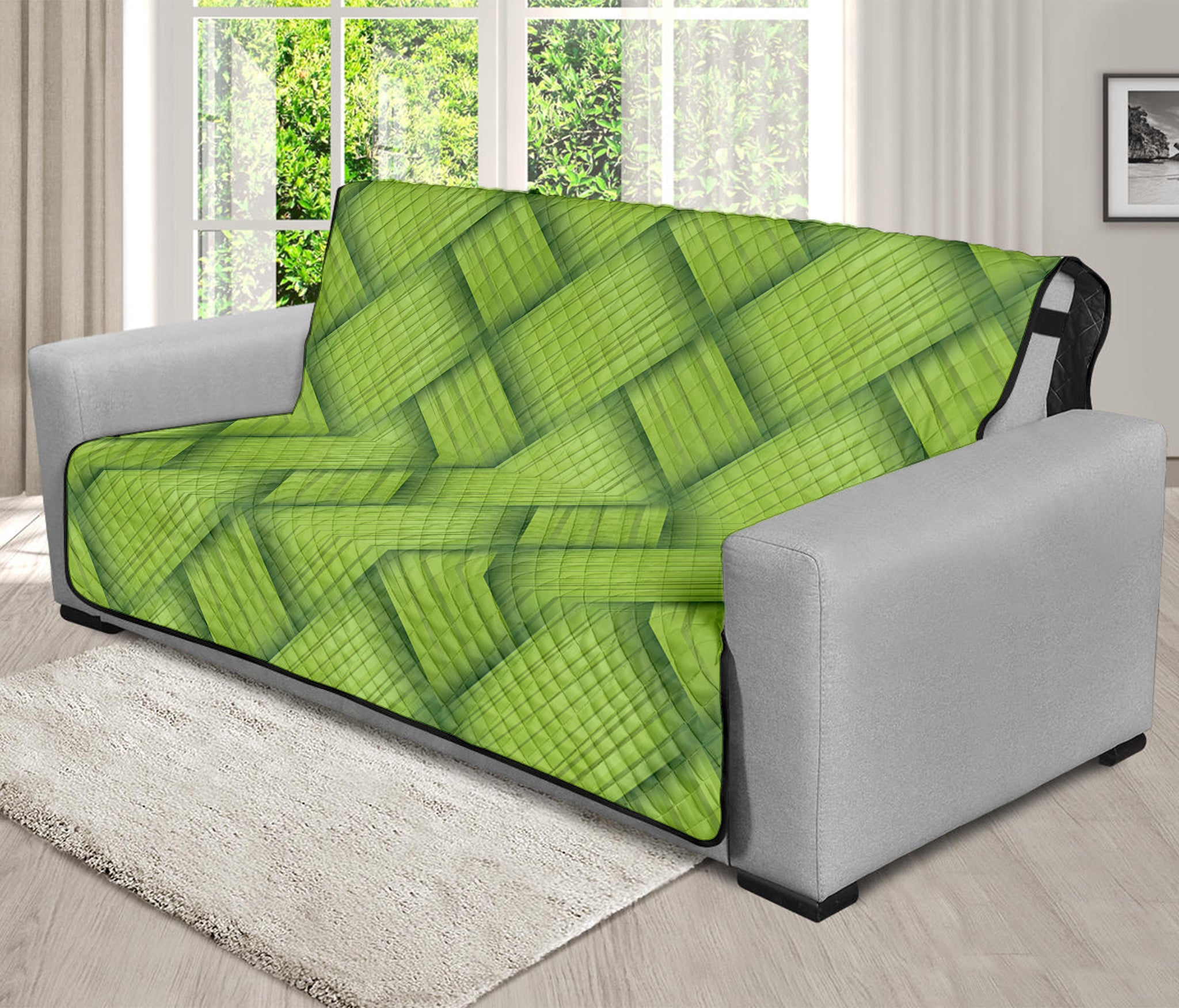 Green Bamboo Print Futon Protector