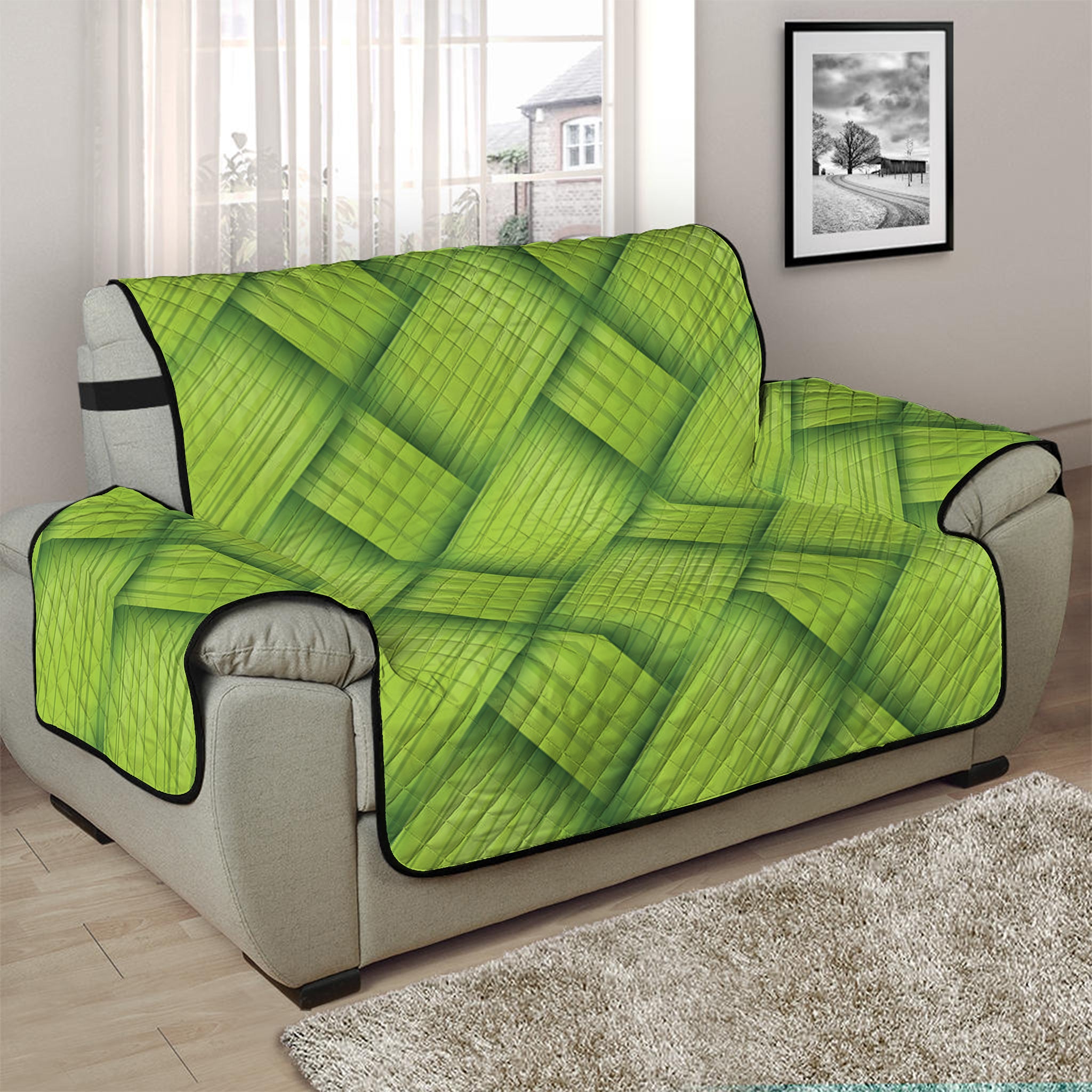 Green Bamboo Print Half Sofa Protector