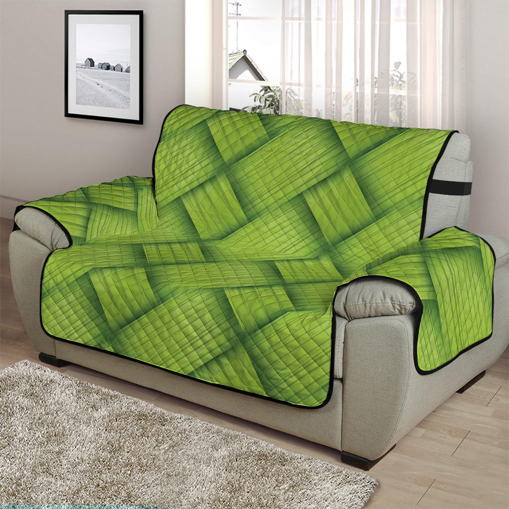 Green Bamboo Print Half Sofa Protector