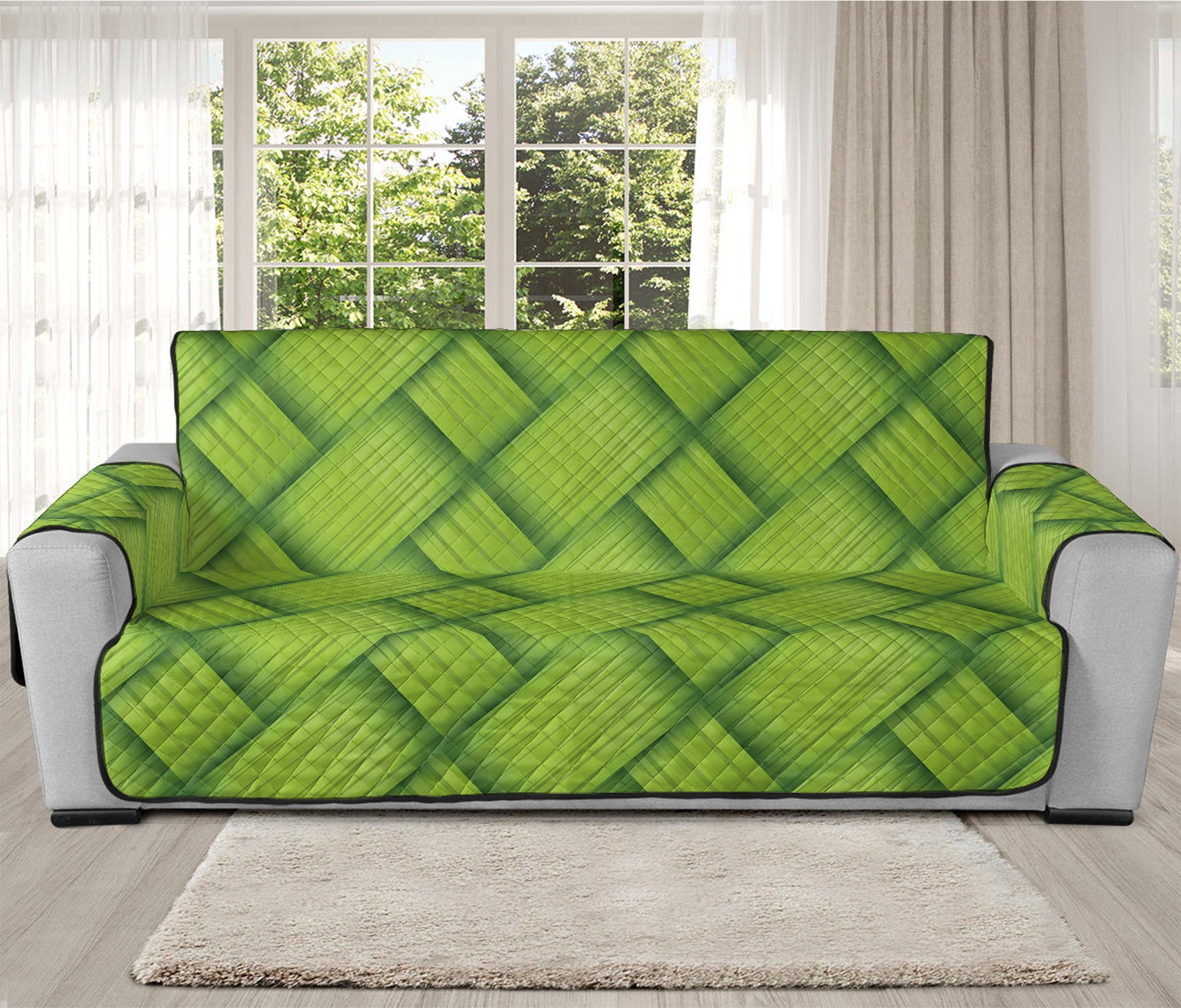 Green Bamboo Print Oversized Sofa Protector