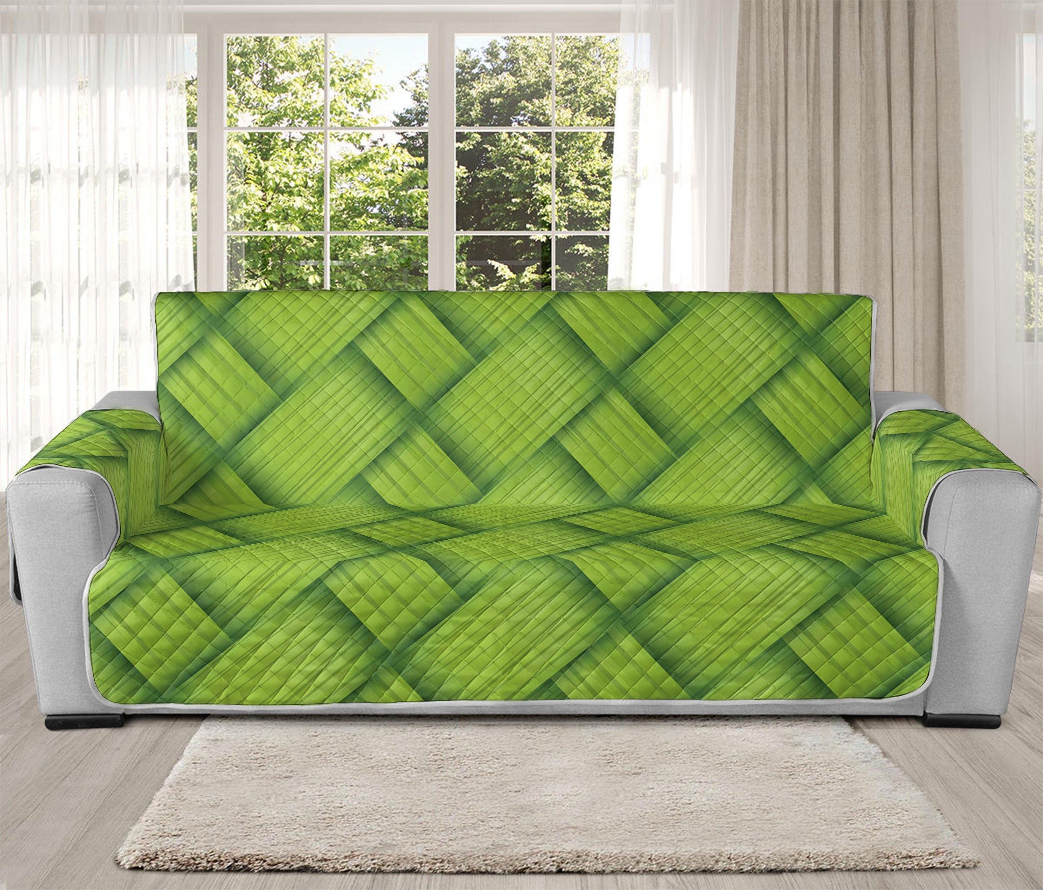 Green Bamboo Print Oversized Sofa Protector