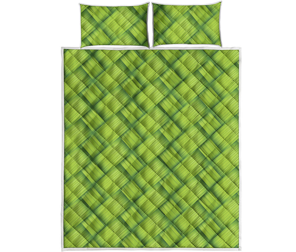 Green Bamboo Print Quilt Bed Set