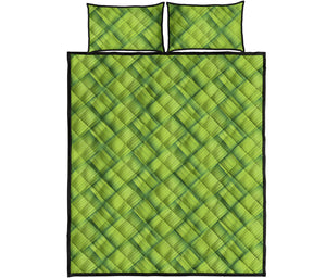 Green Bamboo Print Quilt Bed Set