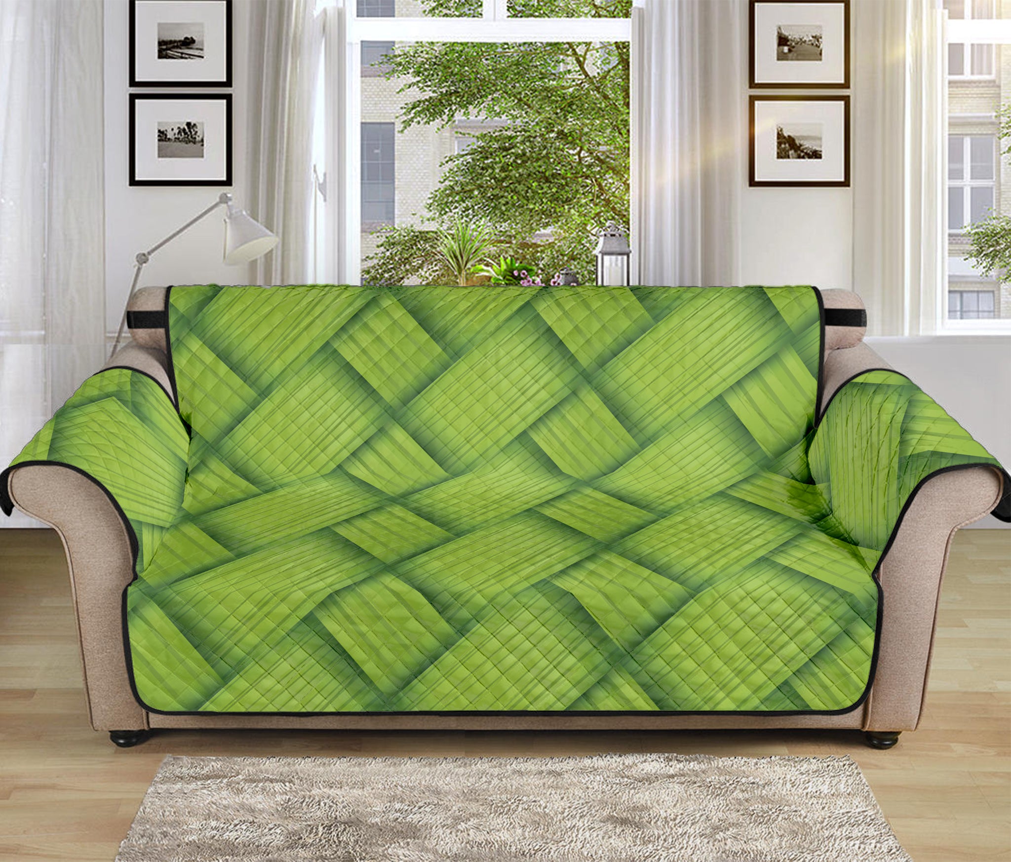 Green Bamboo Print Sofa Protector