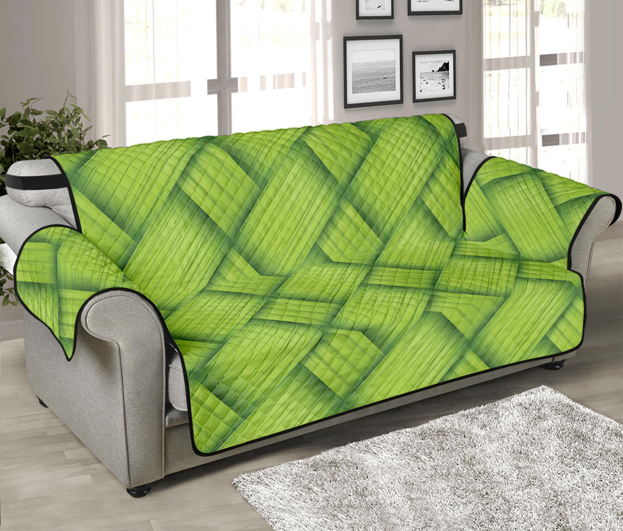 Green Bamboo Print Sofa Protector