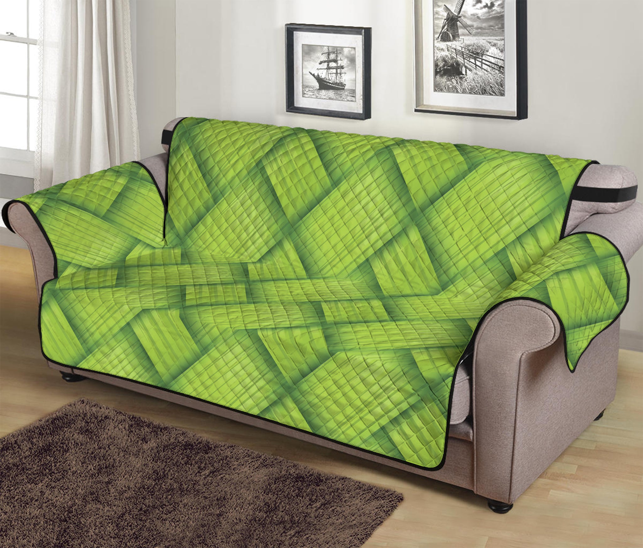 Green Bamboo Print Sofa Protector