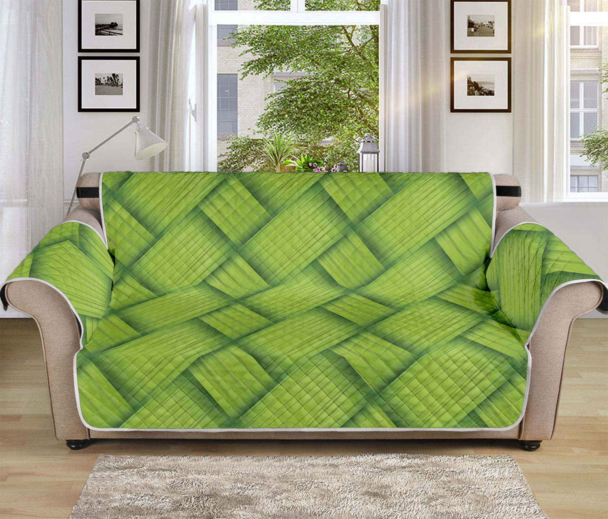 Green Bamboo Print Sofa Protector