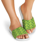 Green Bamboo Print White Slide Sandals