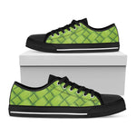 Green Bamboo Texture Print Black Low Top Shoes