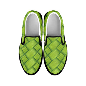 Green Bamboo Texture Print Black Slip On Shoes