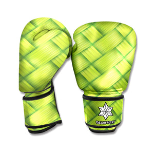 Green Bamboo Texture Print Boxing Gloves