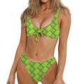 Green Bamboo Print Front Bow Tie Bikini