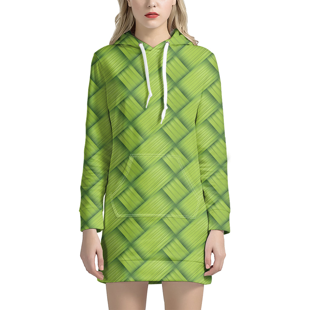 Green Bamboo Texture Print Hoodie Dress