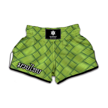Green Bamboo Texture Print Muay Thai Boxing Shorts