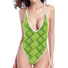 Green Bamboo Texture Print One Piece High Cut Swimsuit