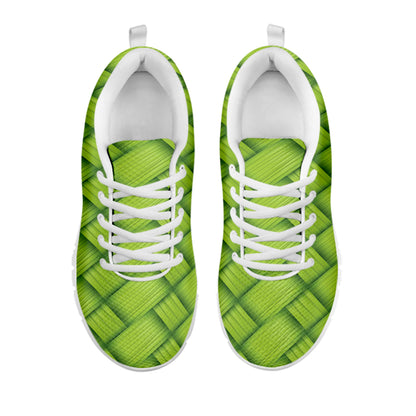 Green Bamboo Texture Print White Sneakers