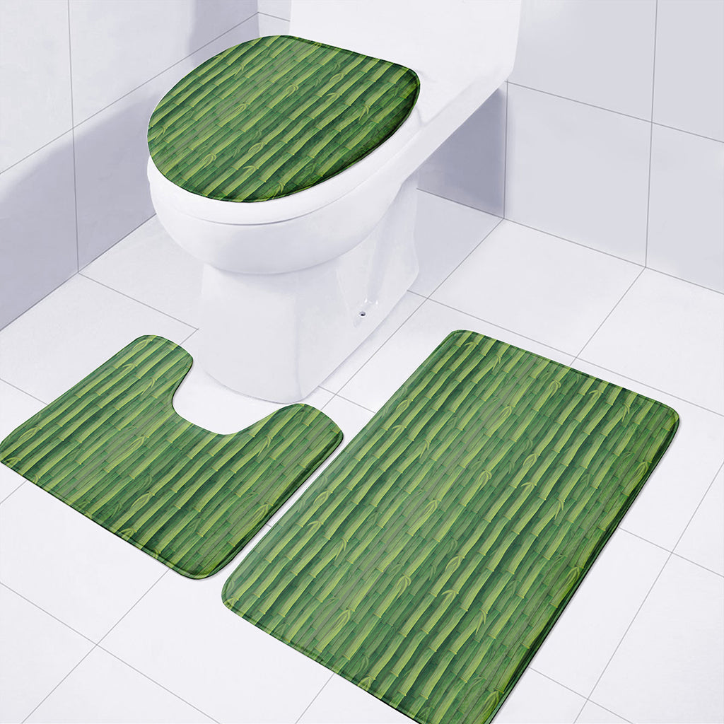 Green Bamboo Tree Pattern Print 3 Piece Bath Mat Set