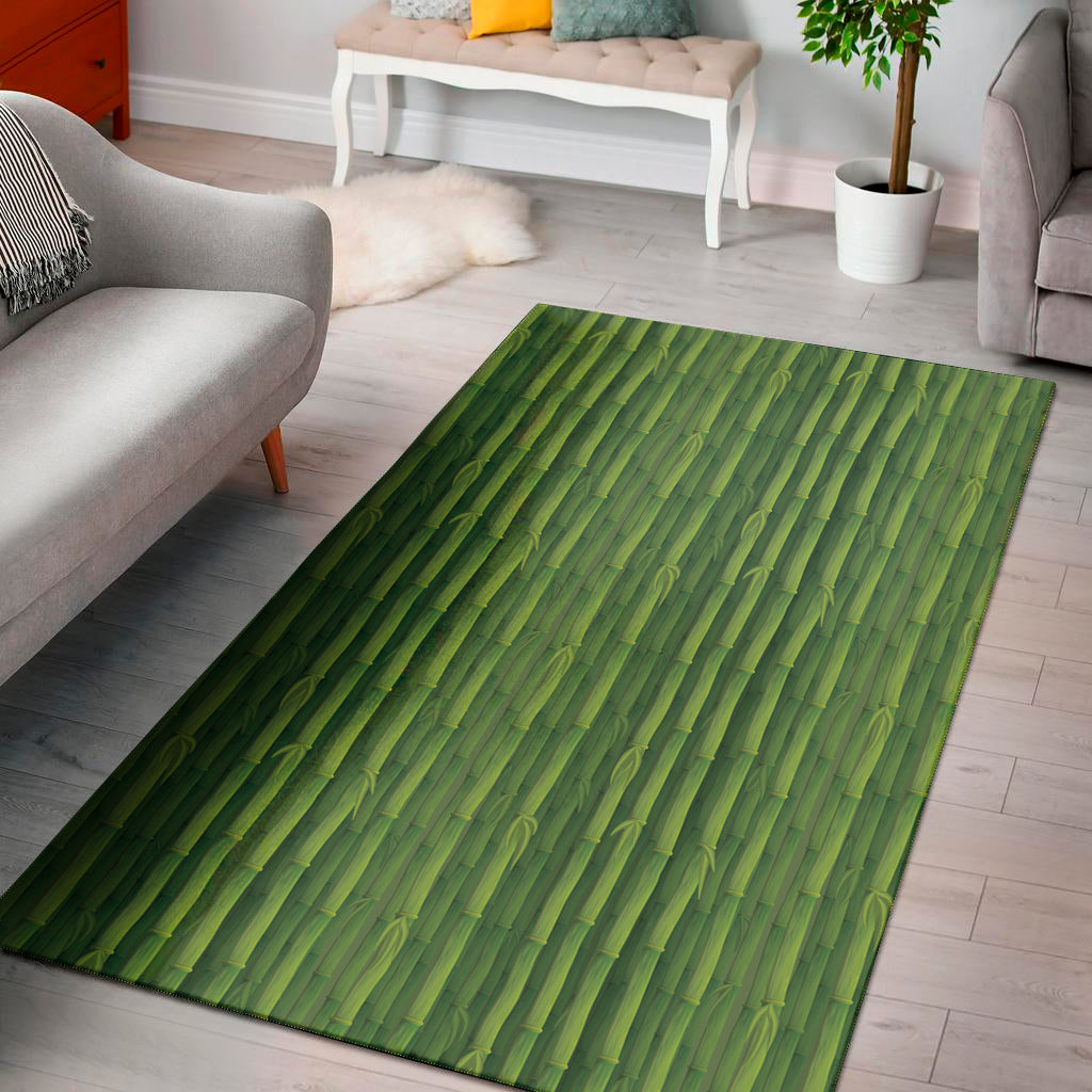 Green Bamboo Tree Pattern Print Area Rug